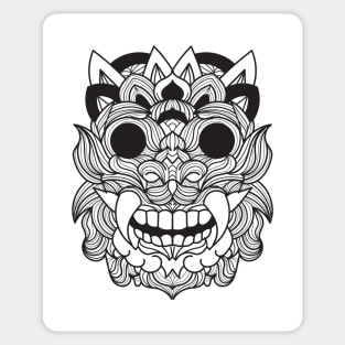 Barong Scary Fangs Mandala Black and White Brave Warrior Sticker